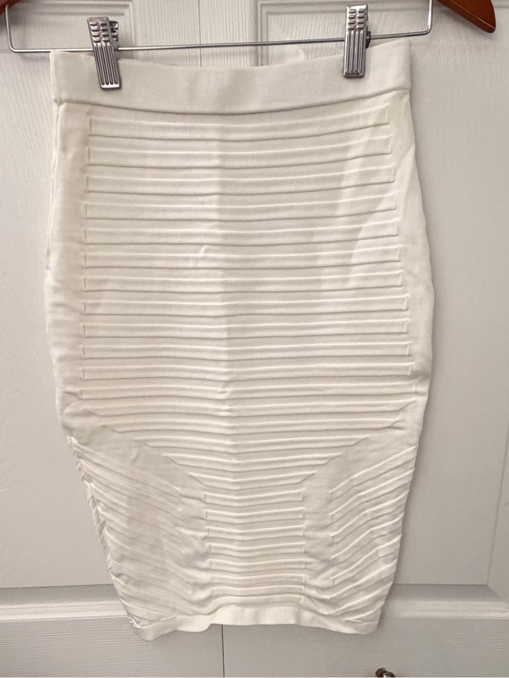 Jonathan Simkhai Ivory Ruched Ribbed Knit Pencil Skirt XS Stretch Designer